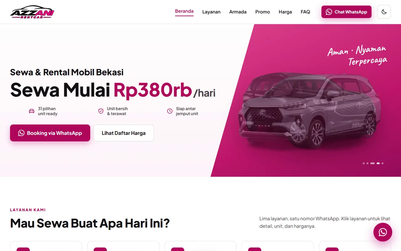 Website Azzani Rental Mobil